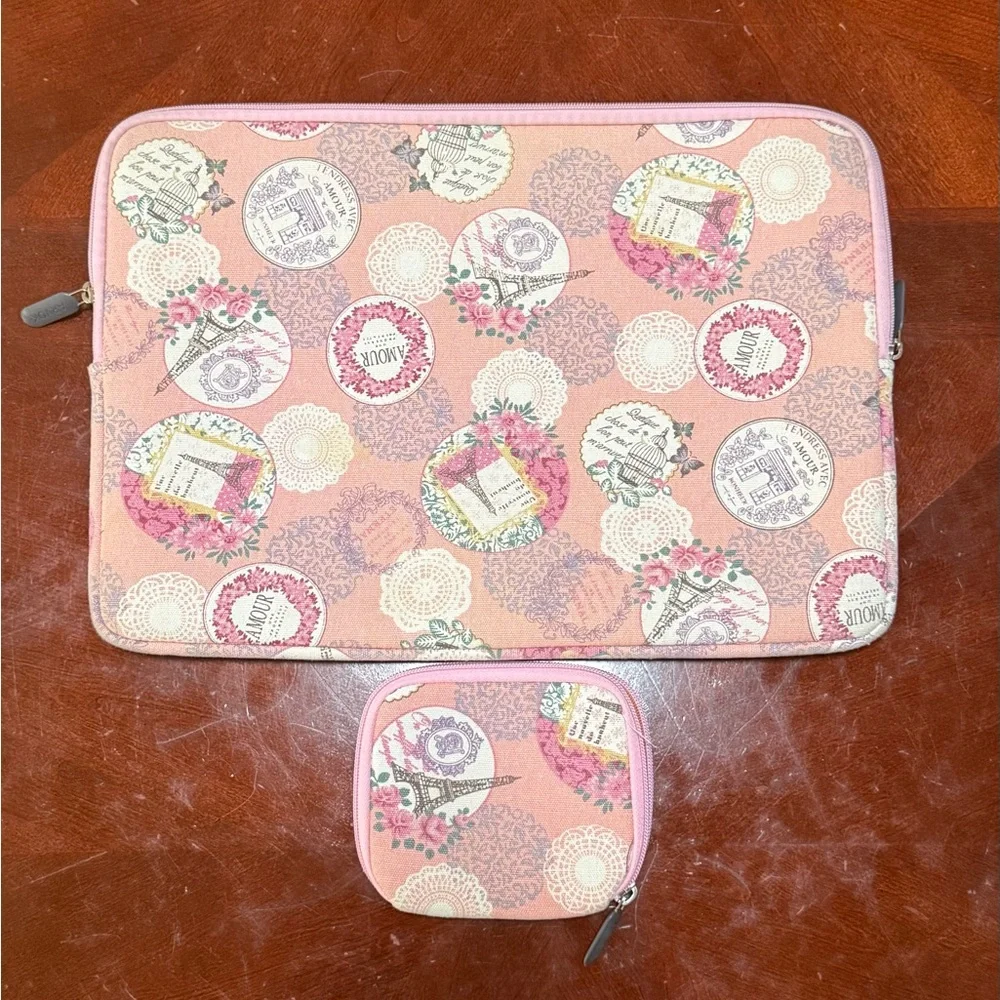 Floral Patterned Tablet Sleeve and Accessory Pouch